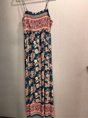 Teal Pink Ivory Brown Floral Maxi Dress Size XXL